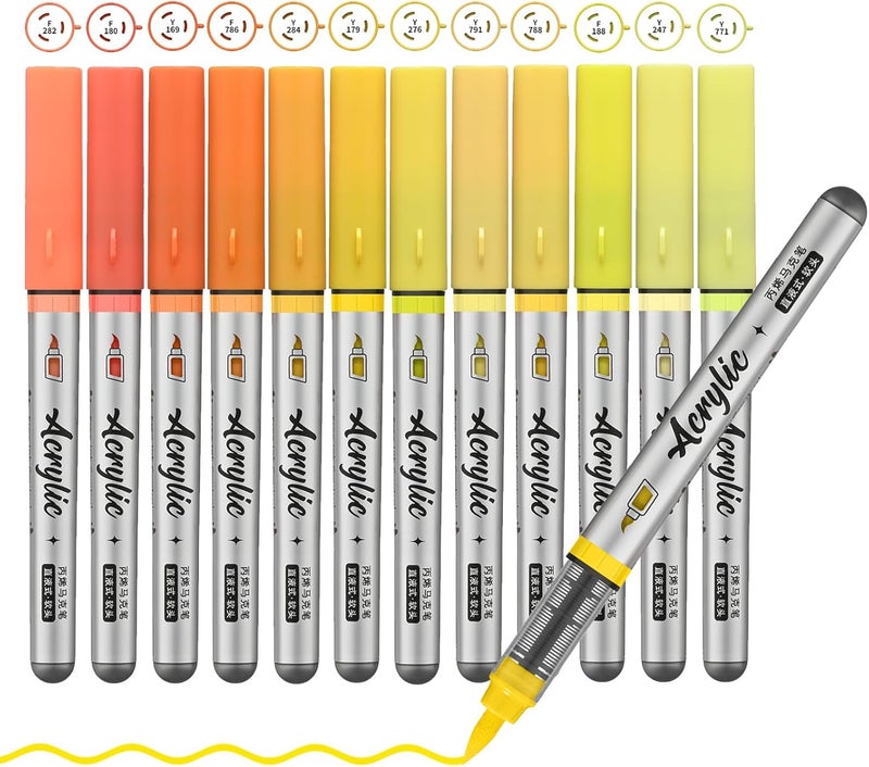 ZZWUAPT Yellow Orange Acrylic Paint Pens,12 Color Paint Pen Markers,Artist Brush Tip Paint Pens for Adult Painting Art Supplies - Image 1